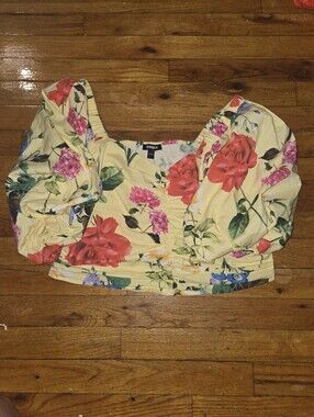 Express Yellow Floral Puff Sleeve Crop Top